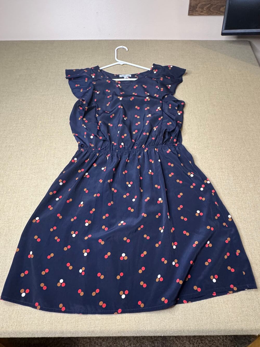Charlotte Russe Women’s Large Navy Polka Dot Ruffle Sleeve Fit Flare Dress